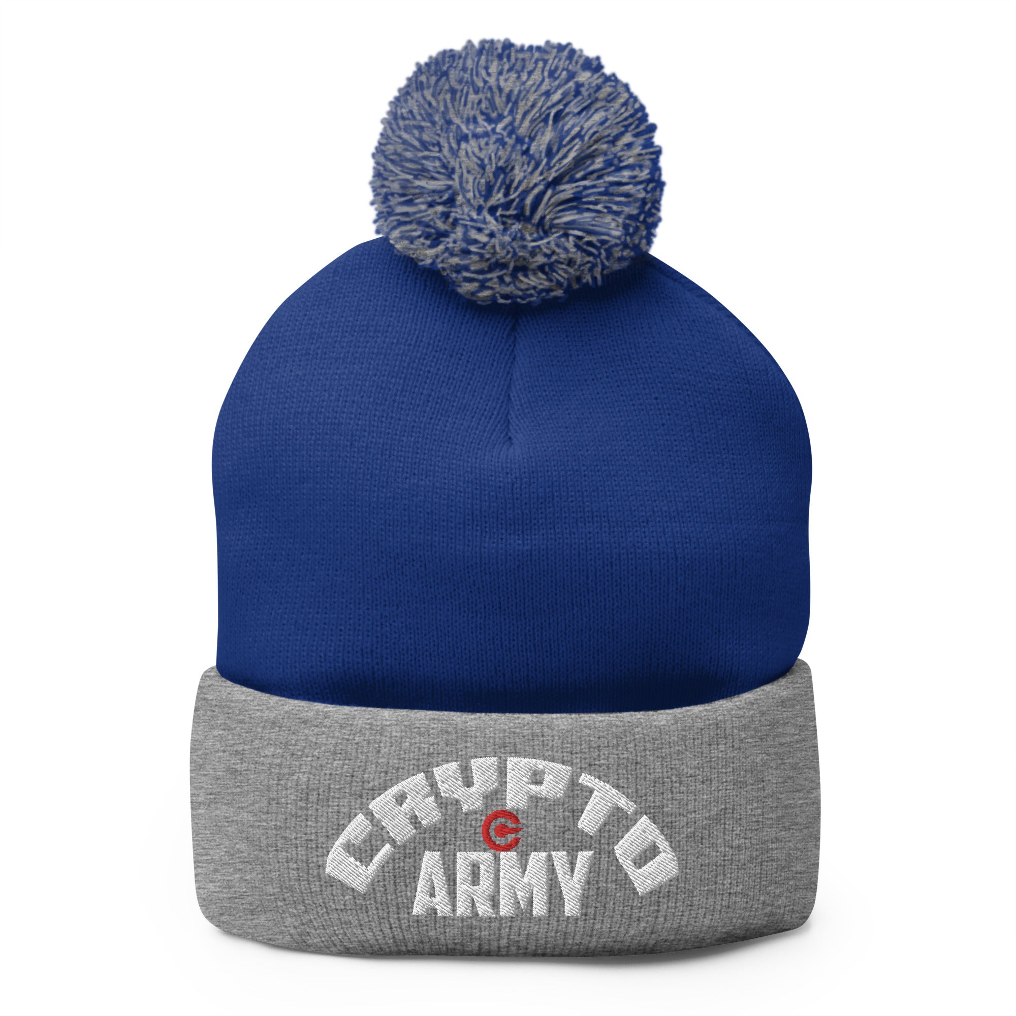 Crypto Army Curved Cryptocurrency Symbol Pom-Pom Beanie Cap