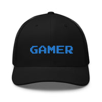 Navy/ White trucker hat featuring 8 Bit Gamer Embroidered Retro embroidered artwork, product image 4
