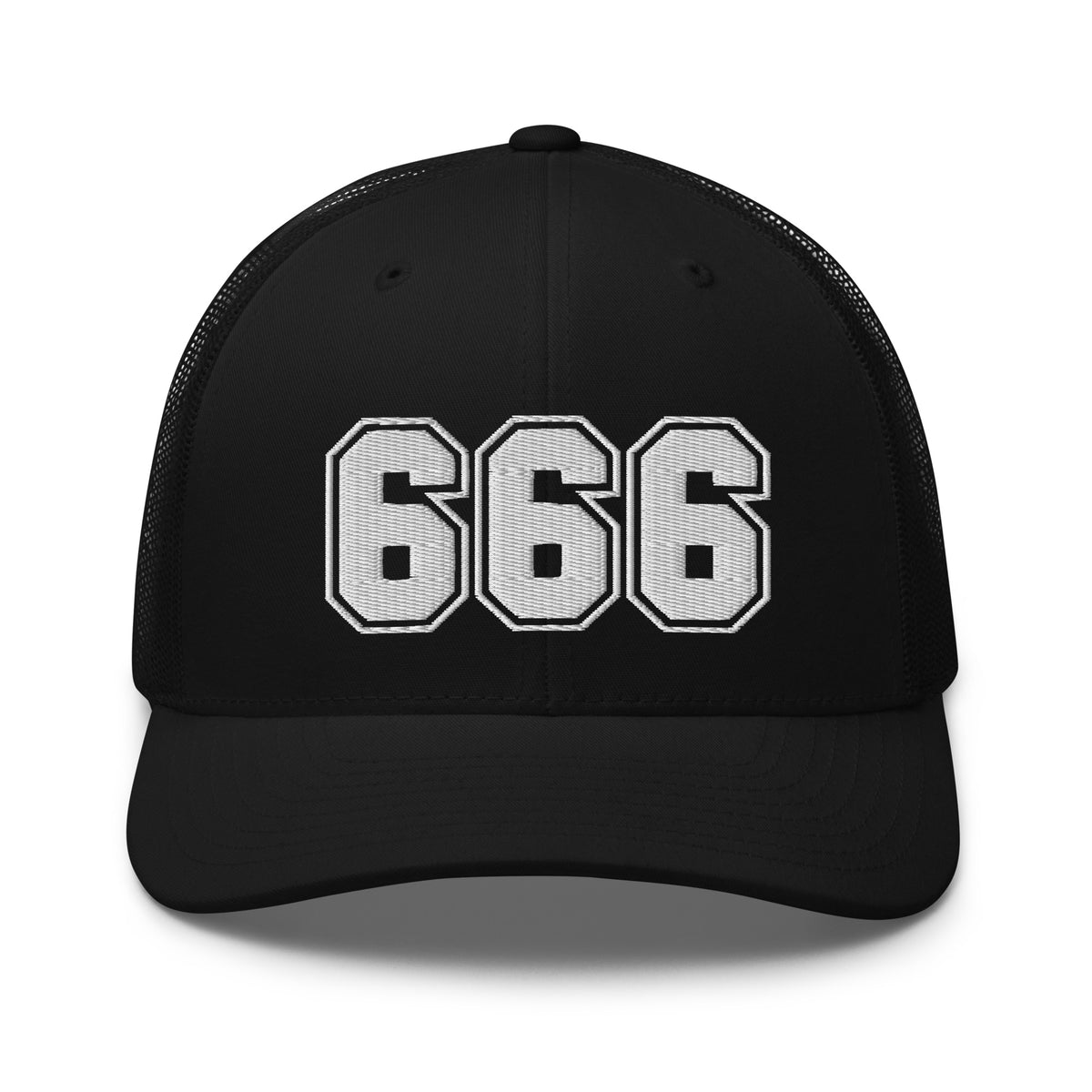 Navy trucker hat featuring White 666 Number of the Beast Embroidered Retro embroidered artwork, product image 3
