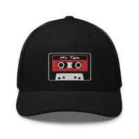Navy trucker hat featuring 80's Style Retro Cassette Mix Tape Embroidered Retro embroidered artwork, product image 3