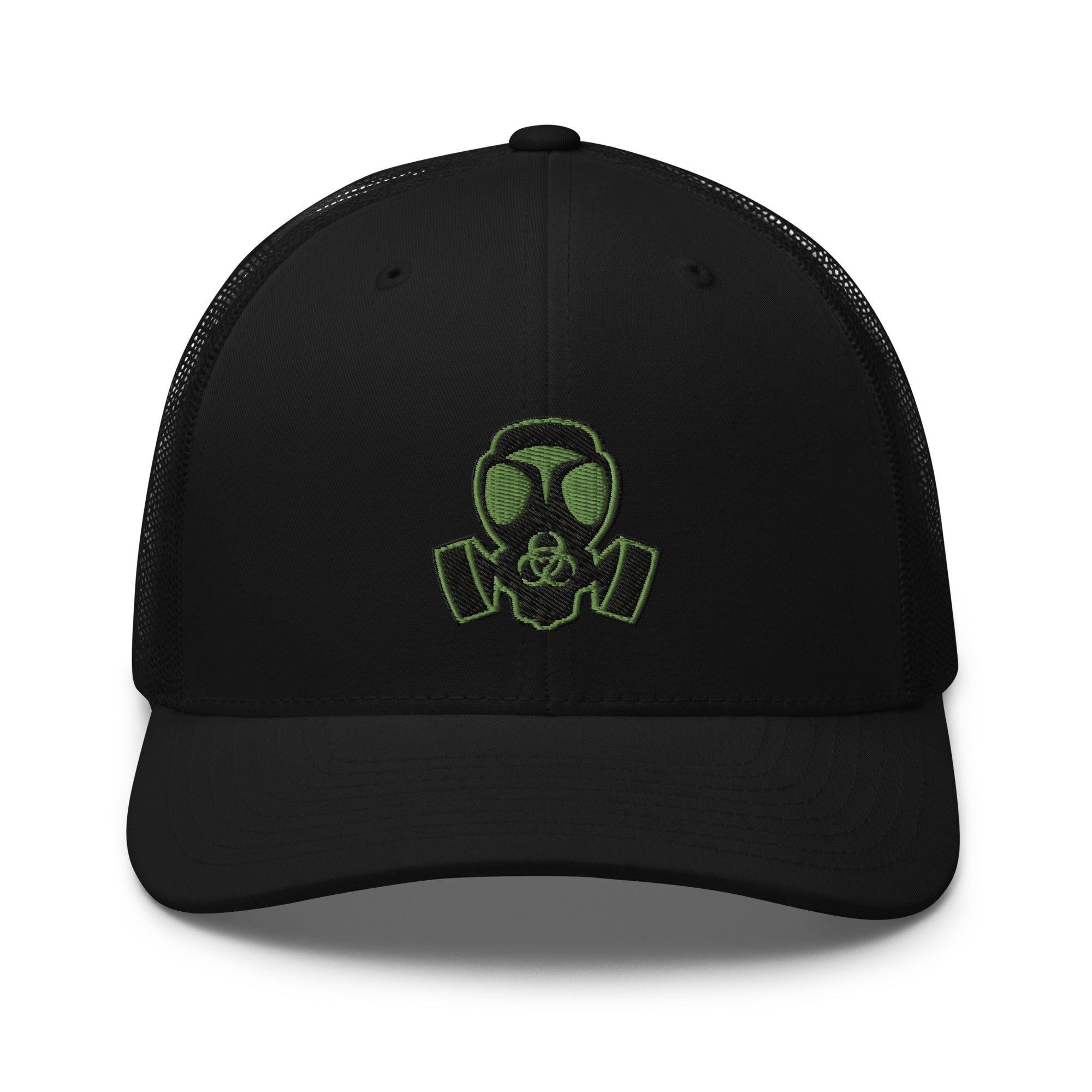 Green Bio Hazard Gas Mask Embroidered Retro Trucker Cap Snapback Hat