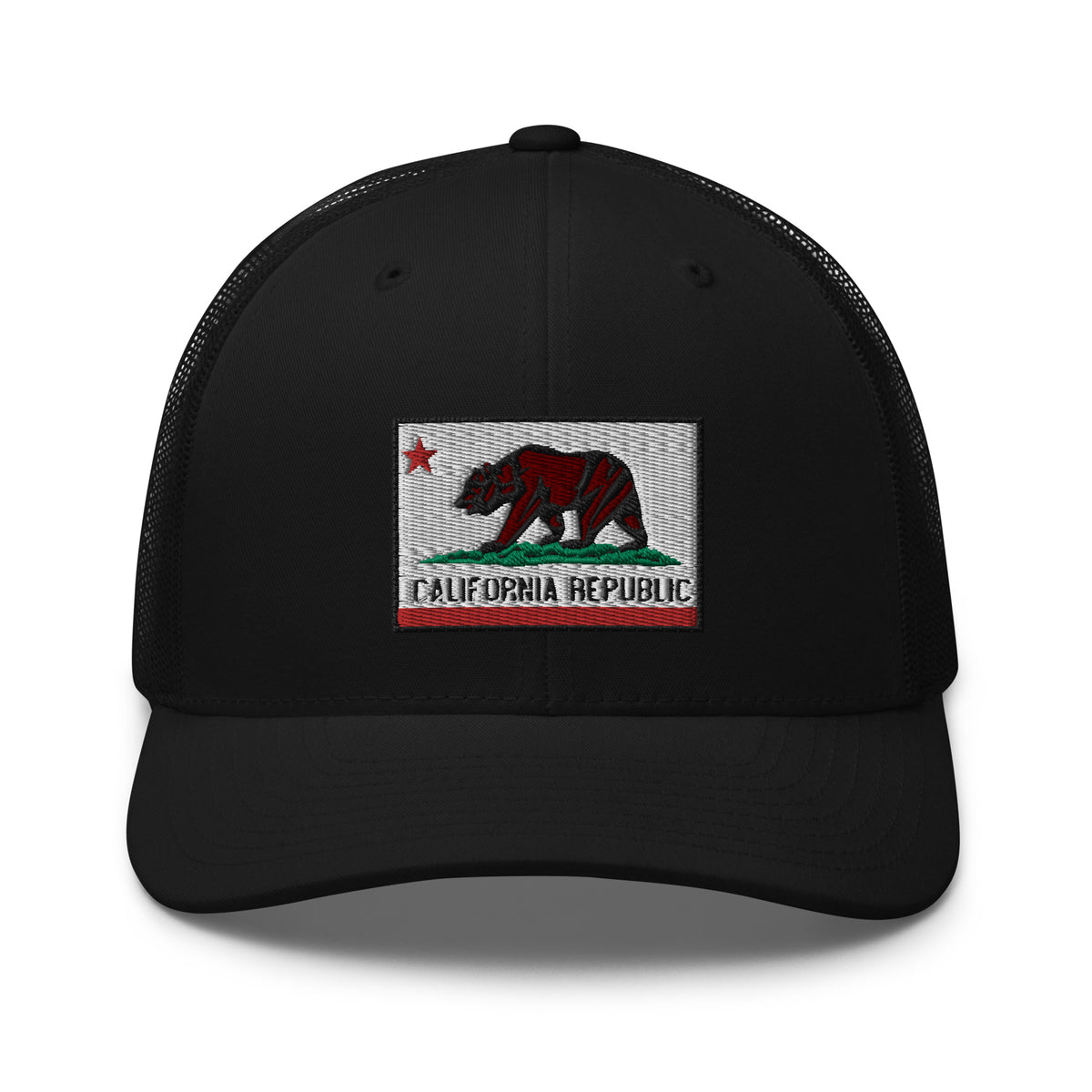 Black/ White trucker hat featuring California U.S. State Flag Embroidered Retro embroidered artwork, product image 2