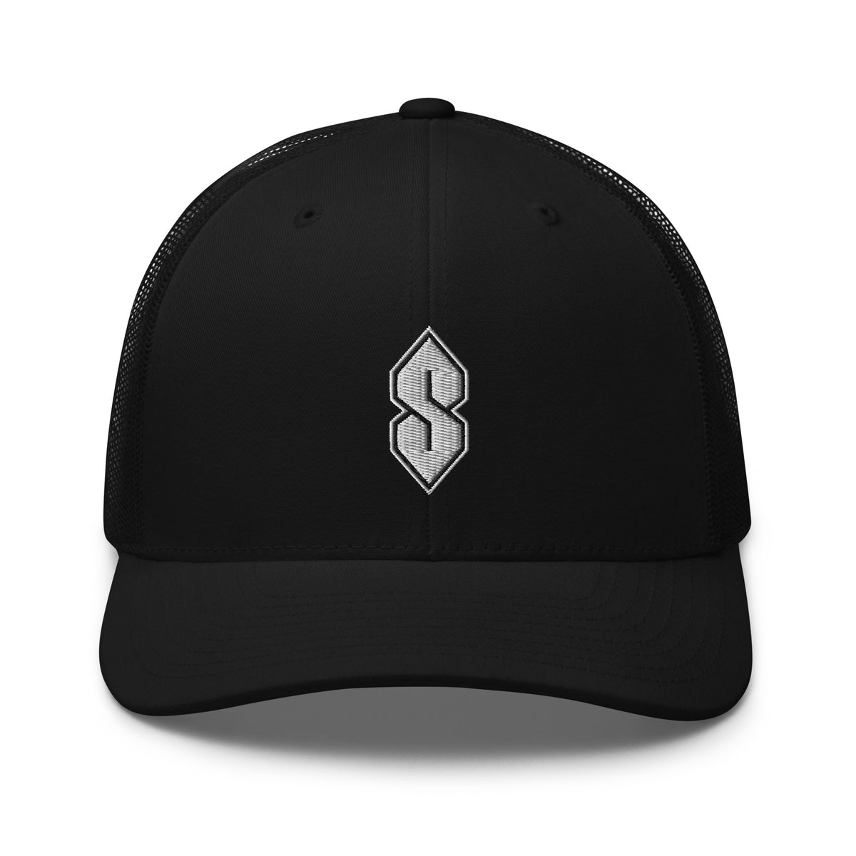 Black/ White trucker hat featuring Black Outline Cool S, Graffiti S, Middle School S embroidered artwork, product image 2