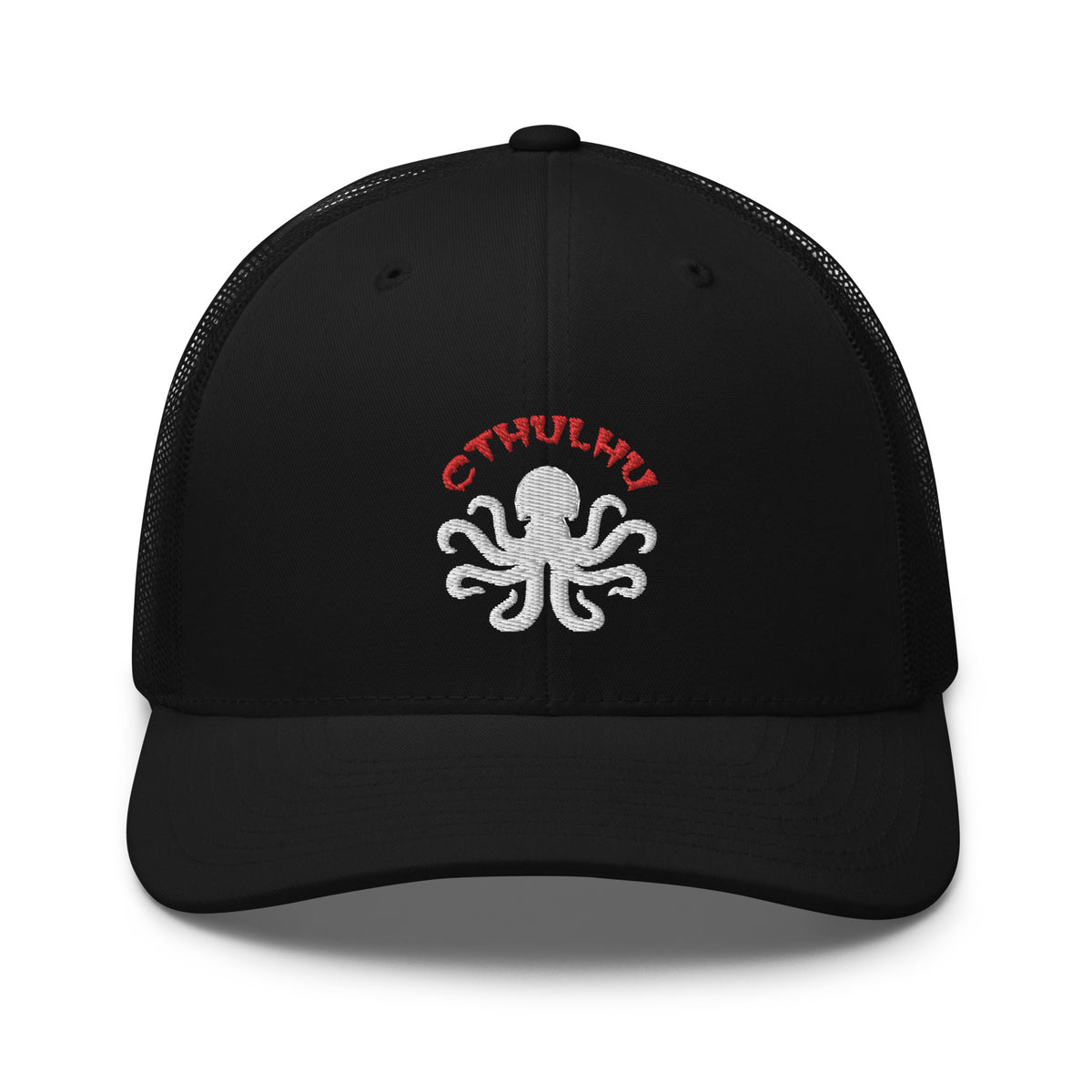 Black/ White trucker hat featuring Cthulhu The Elder Gods Embroidered Retro embroidered artwork, product image 2