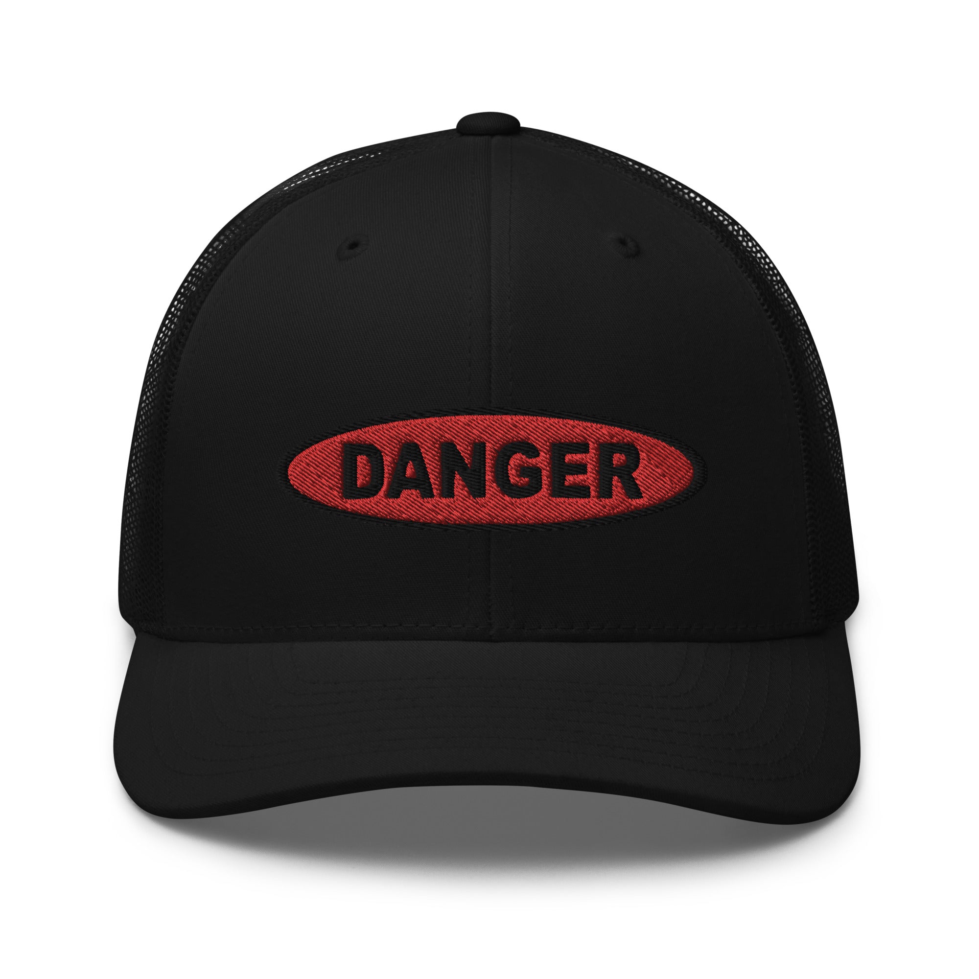 Red Danger Warning Sign Embroidered Retro Trucker Cap Snapback Hat