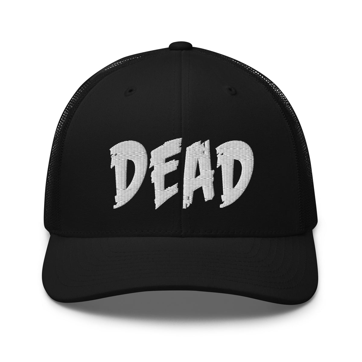 Black/ White trucker hat featuring White DEAD Emotional Depression embroidered artwork, product image 2