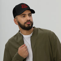 Black/ White trucker hat featuring Cult Classic Red Gen X embroidered artwork, product image 2