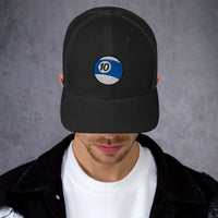 Black/ White trucker hat featuring Ten Ball Billiards embroidered artwork, product image 2