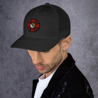 Navy trucker hat featuring Yin Yang embroidered artwork, product image 3