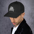 Navy trucker hat featuring Japanese Kanji Void 無 embroidered artwork, product image 3