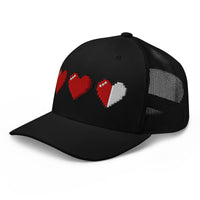 Navy trucker hat featuring 3 Heart Meter Retro 8 Bit Video Game Pixelated embroidered artwork, product image 3