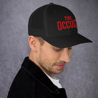 Navy trucker hat featuring The Occult Red embroidered artwork, product image 3