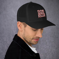 Black/ White trucker hat featuring Future Serial Killer embroidered artwork, product image 2