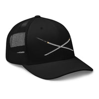 Navy trucker hat featuring Dual Samurai Swords Anime Warrior embroidered artwork, product image 3