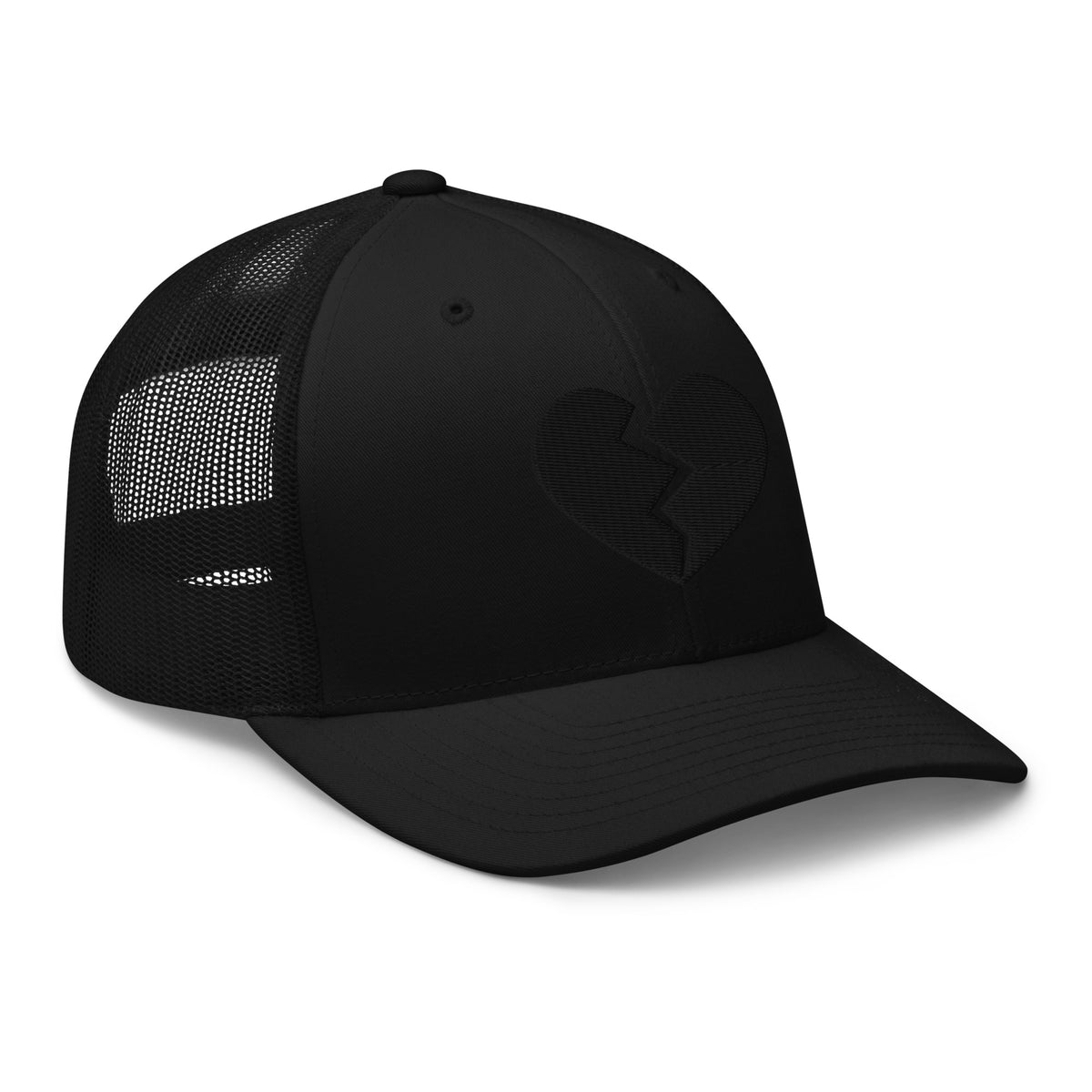 Navy trucker hat featuring Black Broken Heart Valentines Day embroidered artwork, product image 3