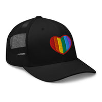 Navy trucker hat featuring Gay Pride Rainbow Colors Heart embroidered artwork, product image 3