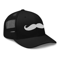 Black trucker hat featuring Wild West Handlebar Mustache embroidered artwork, product image 1