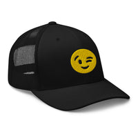 Navy trucker hat featuring Winking Face Emoji Emoticon embroidered artwork, product image 3