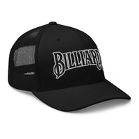 Charcoal/ Black trucker hat featuring Billiards Pool Hall embroidered artwork, product image 4
