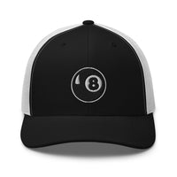 Charcoal/ Black trucker hat featuring 8 Ball Pool Billiards Embroidered Retro embroidered artwork, product image 5
