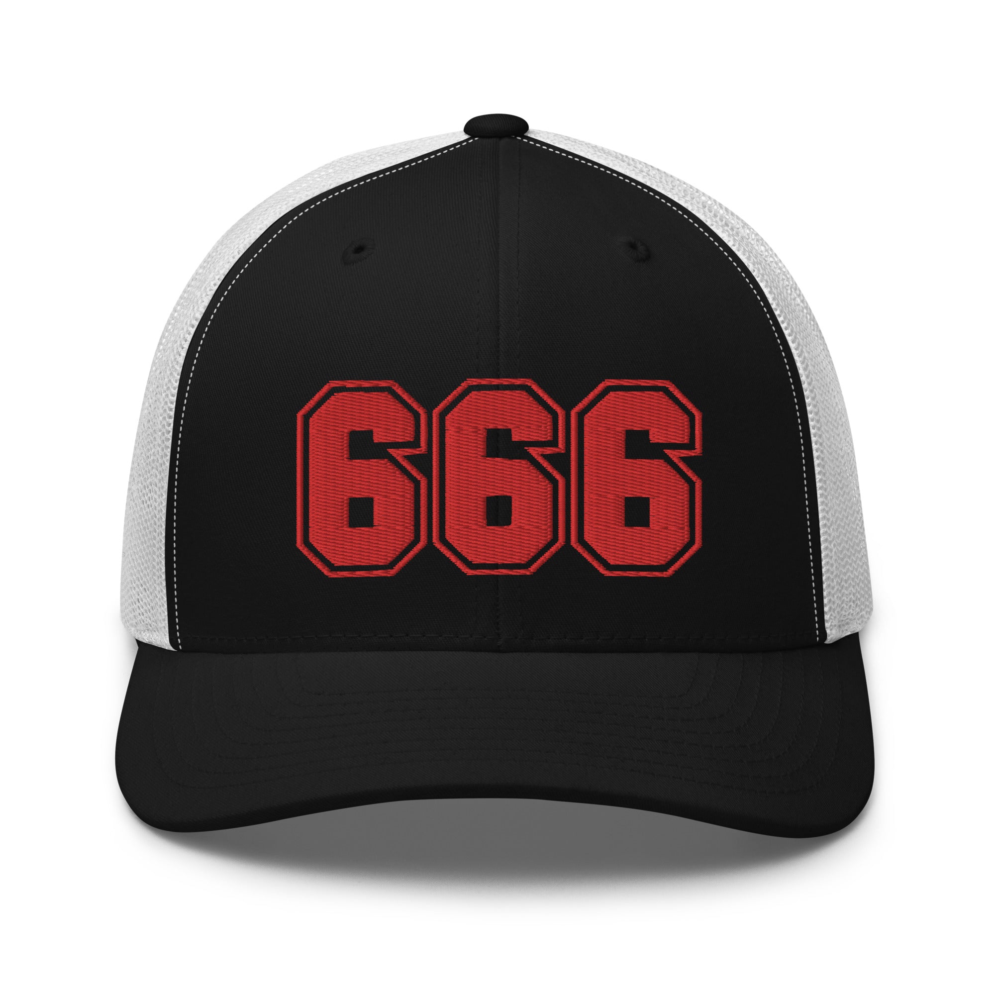 Red 666 Number of the Beast Embroidered Retro Trucker Cap Snapback Hat