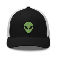 Navy trucker hat featuring Alien Face Little Green Men Embroidered Retro embroidered artwork, product image 3