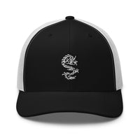 Navy trucker hat featuring White Ancient Chinese Dragon Embroidered Retro embroidered artwork, product image 3