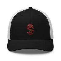 Navy trucker hat featuring Red Ancient Chinese Dragon Embroidered Retro embroidered artwork, product image 3