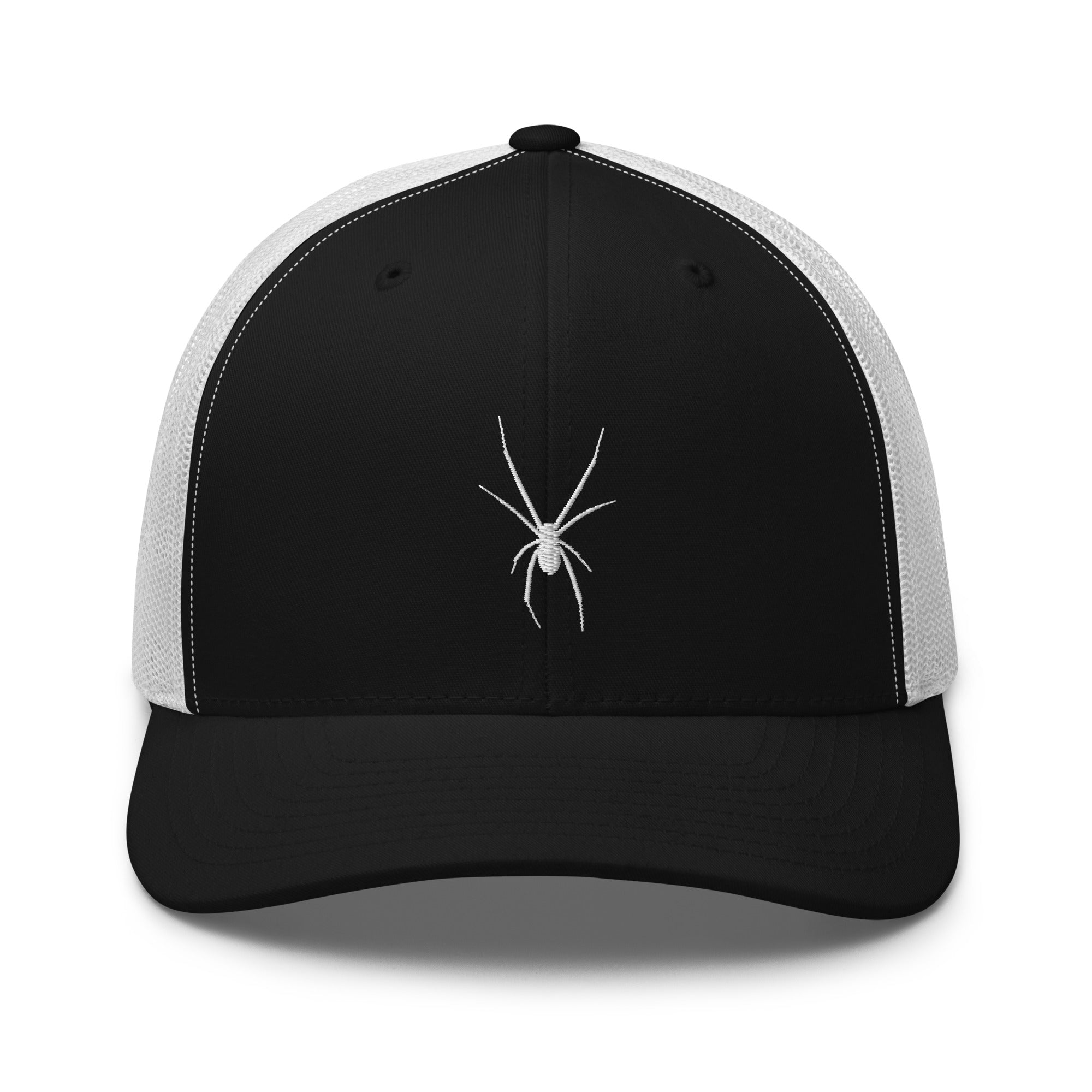 White Arachnid Creepy Black Widow Spider Embroidered Trucker Cap Snapback Hat