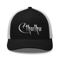 Navy/ White trucker hat featuring White Call of Cthulhu Great Old Ones embroidered artwork, product image 4