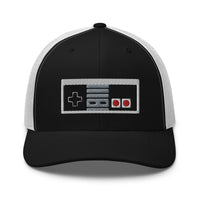 Navy/ White trucker hat featuring Classic 80's Game Controller Embroidered Retro embroidered artwork, product image 4
