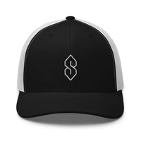 Navy trucker hat featuring White Outline Cool S, Graffiti S, Middle School S embroidered artwork, product image 3