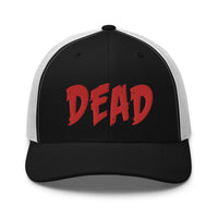 Navy trucker hat featuring Red Thread DEAD Emotional Depression embroidered artwork, product image 3