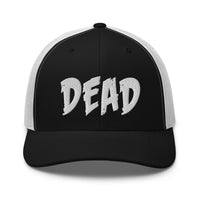 Navy/ White trucker hat featuring White DEAD Emotional Depression embroidered artwork, product image 4