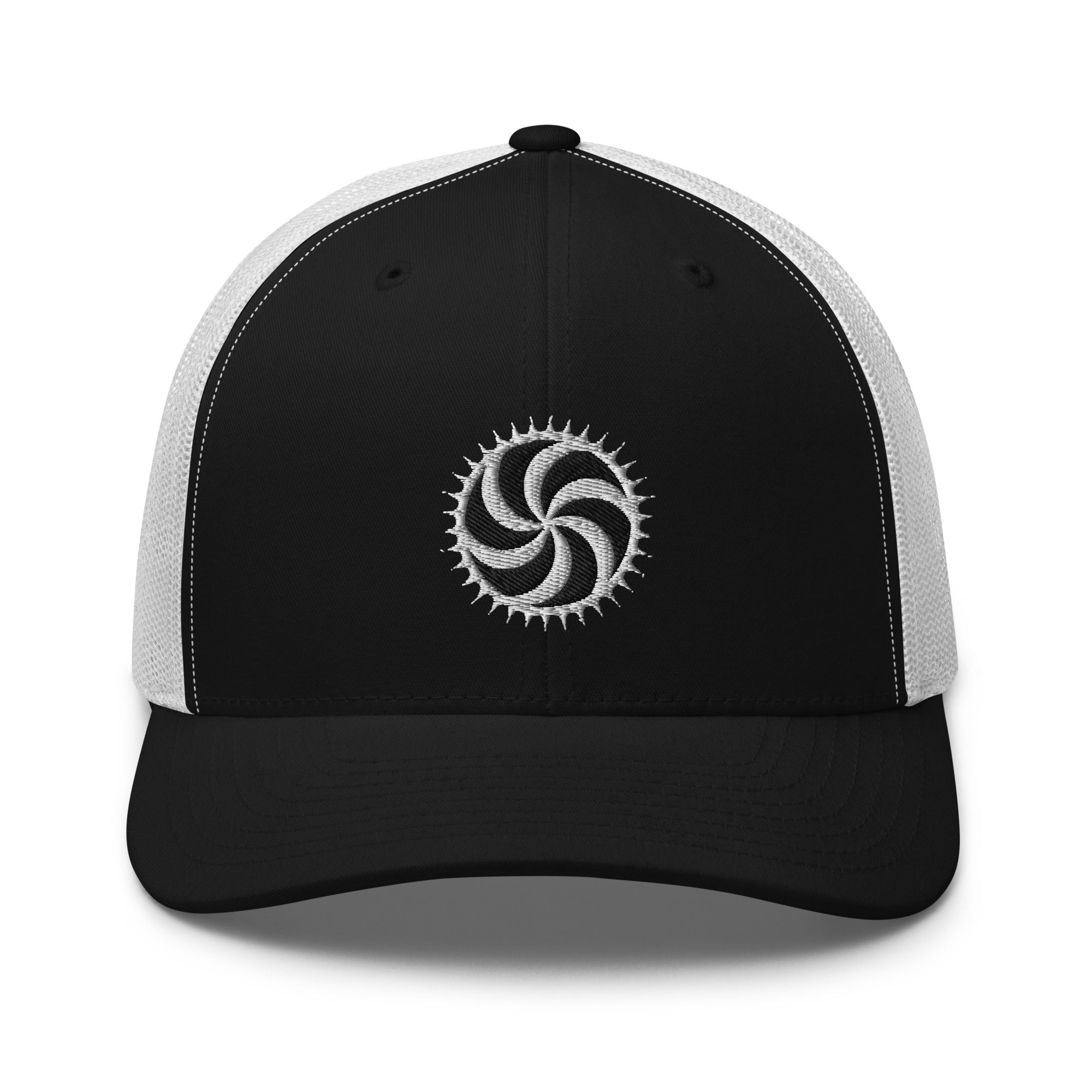 White Deadly Swirl Spike Symbol Embroidered Trucker Cap Snapback Hat