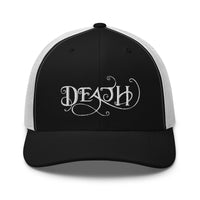 Navy trucker hat featuring Whimsical Death - This is the End embroidered artwork, product image 3