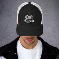 Black/ White trucker hat featuring Cult Classic White Gen X embroidered artwork, product image 2