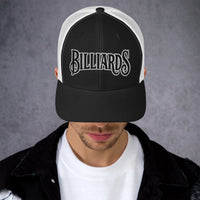 Black/ White trucker hat featuring Billiards Pool Hall embroidered artwork, product image 2