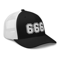 Charcoal/ Black trucker hat featuring White 666 Number of the Beast Embroidered Retro embroidered artwork, product image 5