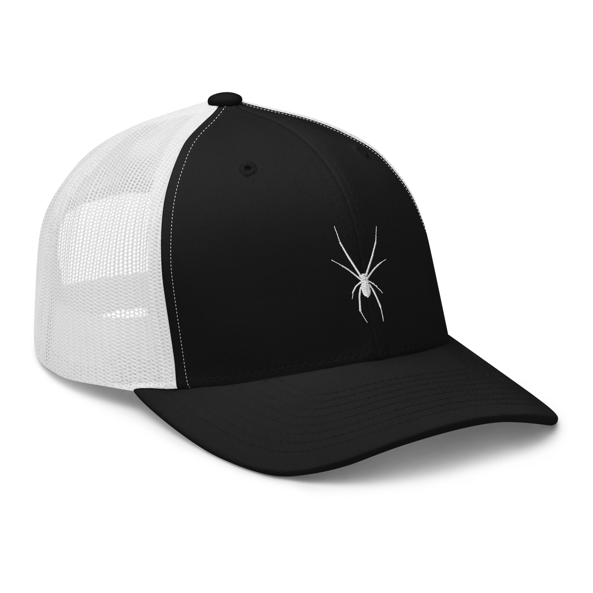 White Arachnid Creepy Black Widow Spider Embroidered Trucker Cap Snapback Hat