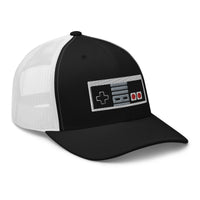 Charcoal/ Black trucker hat featuring Classic 80's Game Controller Embroidered Retro embroidered artwork, product image 5