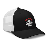 Navy/ White trucker hat featuring Cthulhu The Elder Gods Embroidered Retro embroidered artwork, product image 4