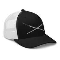 Navy/ White trucker hat featuring Dual Samurai Swords Anime Warrior embroidered artwork, product image 4