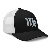 Navy trucker hat featuring Zodiac Sign Virgo embroidered artwork, product image 3