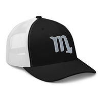 Navy trucker hat featuring Zodiac Sign Scorpio embroidered artwork, product image 3