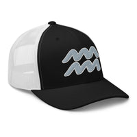 Navy trucker hat featuring Zodiac Sign Aquarius embroidered artwork, product image 3