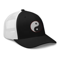 Navy trucker hat featuring Yin and Yang Chinese Symbol embroidered artwork, product image 3