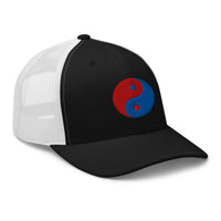 Navy/ White trucker hat featuring Fire Ice Yin Yang Chinese Symbol embroidered artwork, product image 4