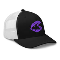 Navy trucker hat featuring Purple Vampire Novelty Fangs embroidered artwork, product image 3