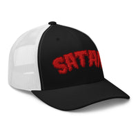 Navy/ White trucker hat featuring Satan Blood Drip embroidered artwork, product image 4